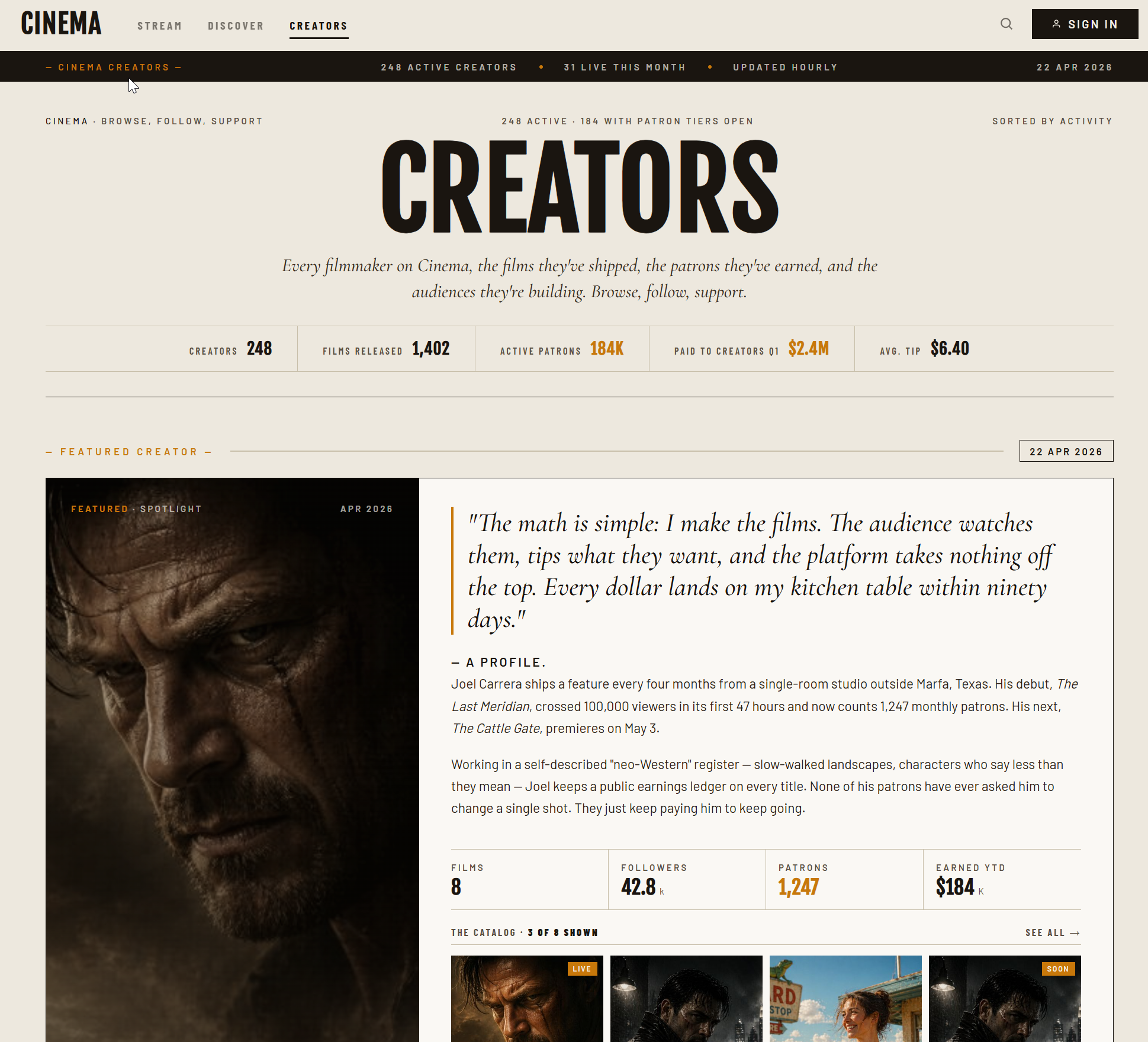 Creators directory preview
