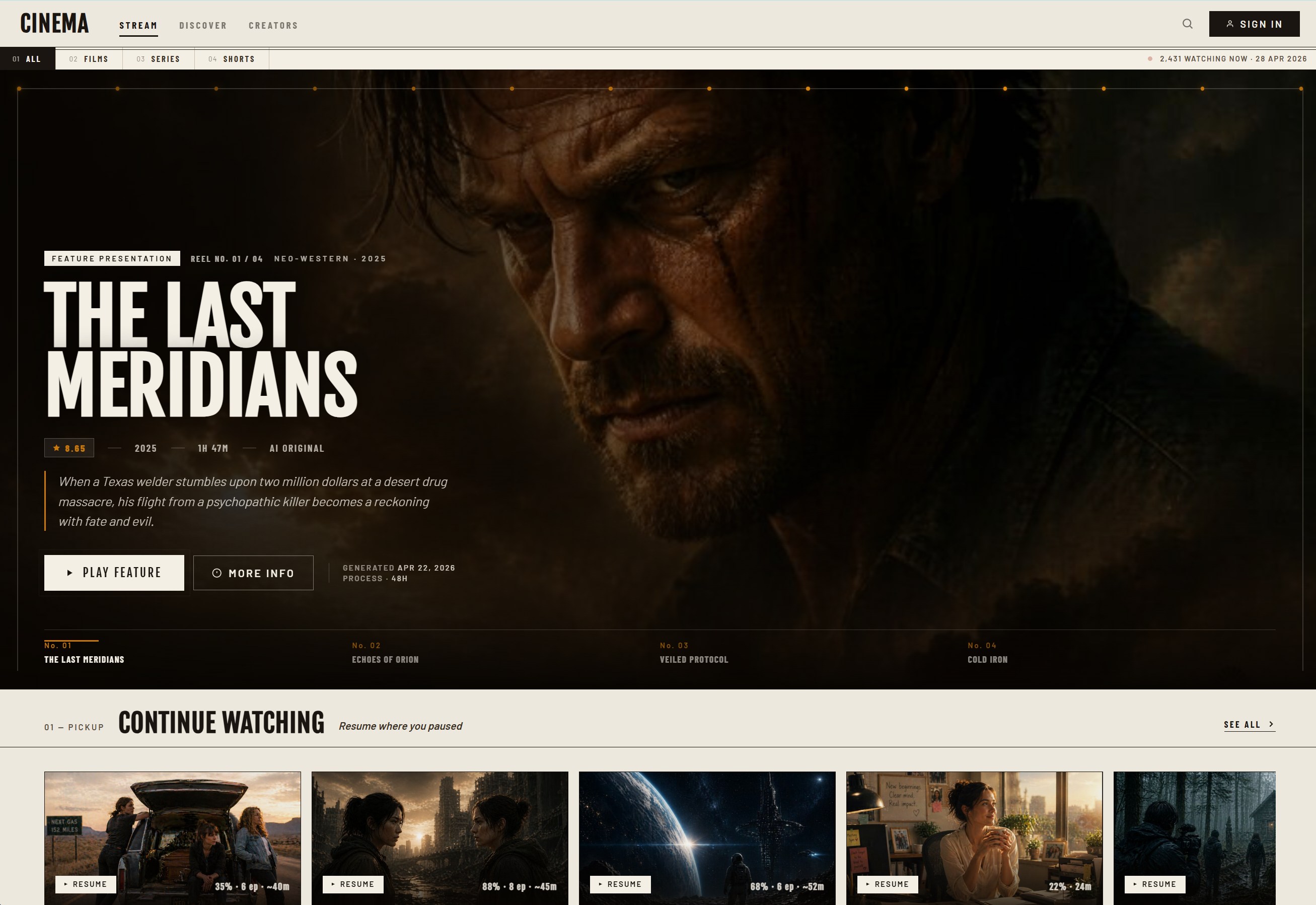 The Stream — Cinema home screen preview
