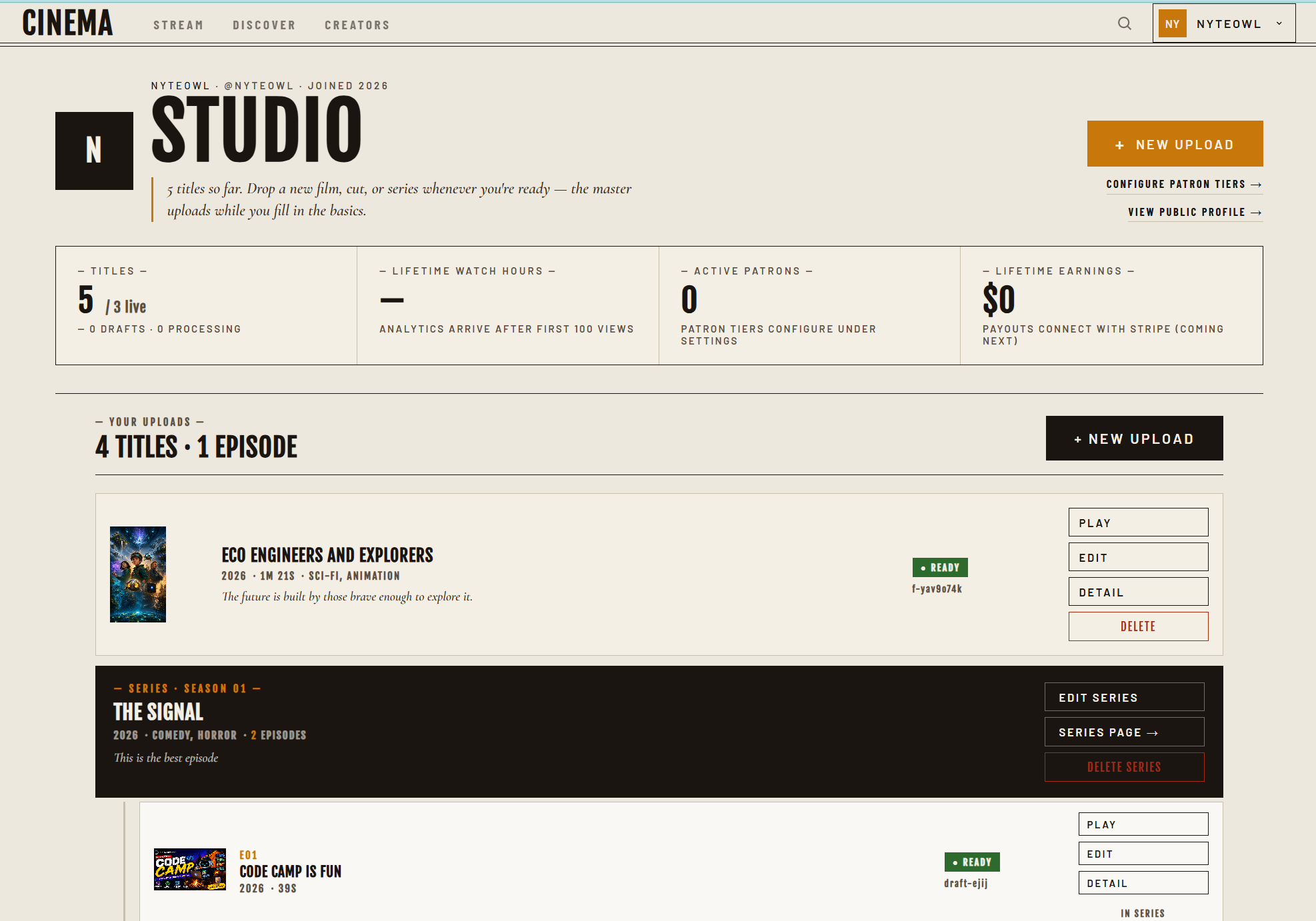 Creator Studio dashboard preview